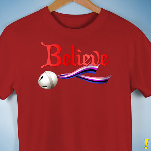 Believe Genderfluid Pride Jingle Bell Premium Unisex T-Shirt - Red